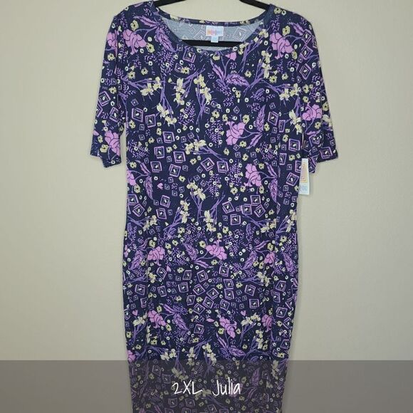 LuLaRoe Julia Dress 2XL Purple Floral NWT - Picture 1 of 2
